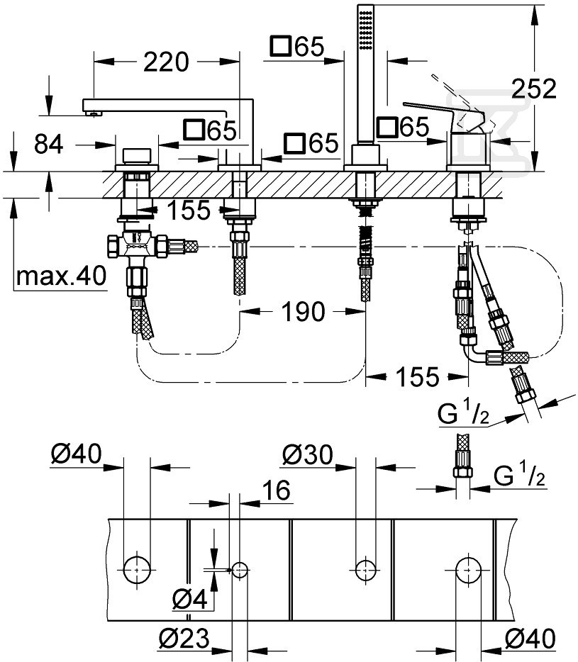 Grohe EuroCube 4-otvorová chrómová - 19897001