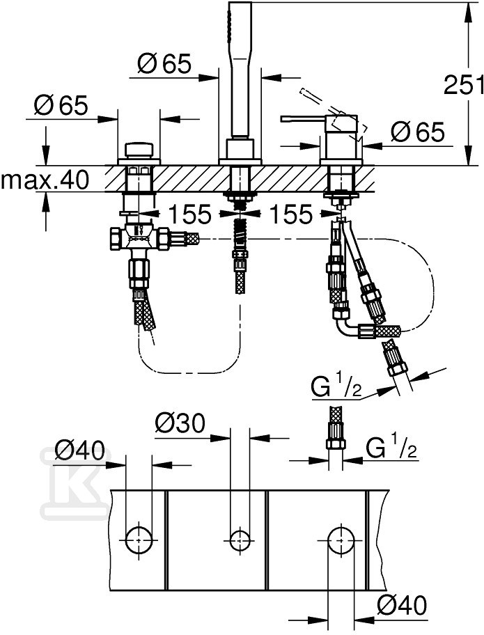 Essence - 3-hole bath mixer - 19976001