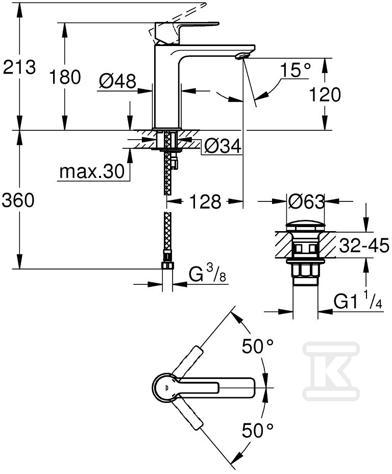 Bateria umywalkowa Grohe Lineare, DN 15 - 23106001