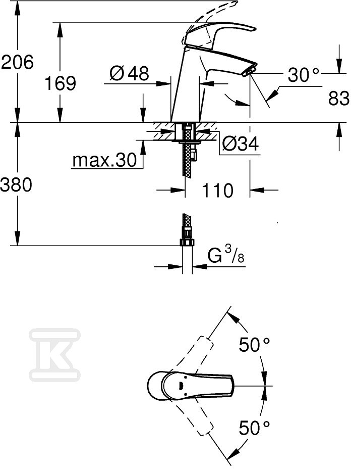 Bateria umywalkowa Grohe Eurosmart bez - 23324001