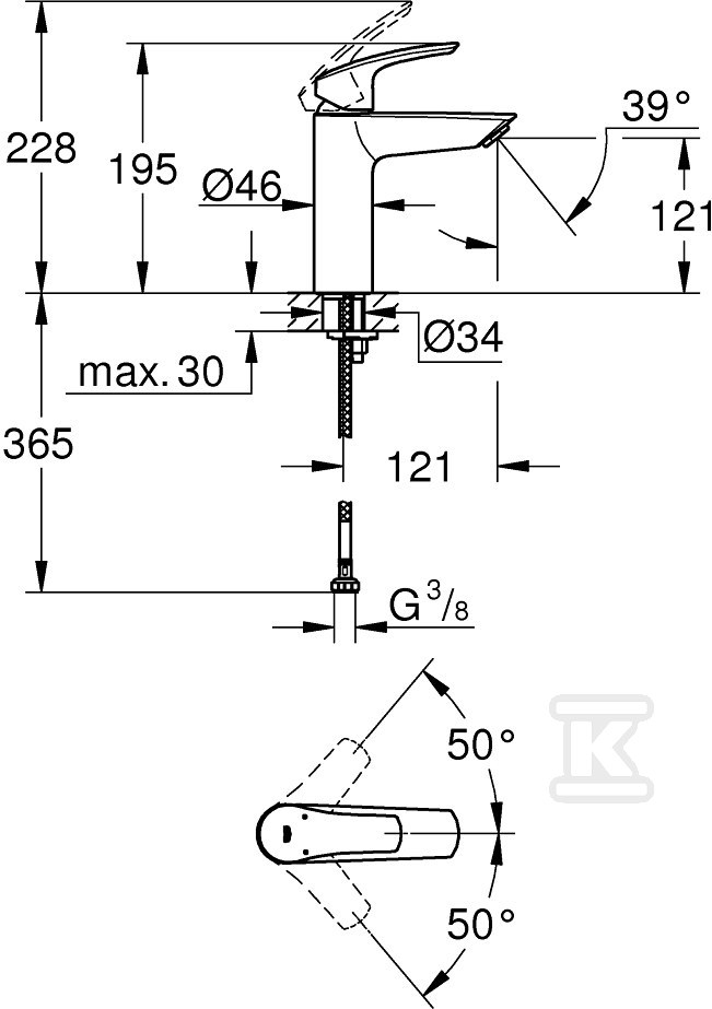 Eurosmart Single lever basin mixer, - 23324003