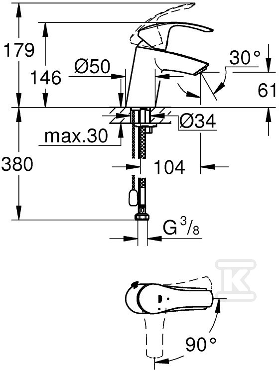 Bateria umywalkowa Grohe Eurosmart, - 23372002