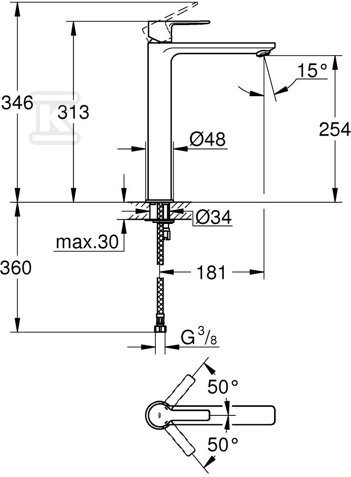 Lineare Basin mixer, DN 15 XL size - 23405001