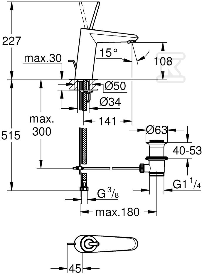 Bateria umywalkowa Grohe Eurodisc Joy, - 23427000