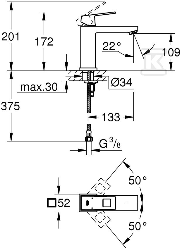 Bateria umywalkowa Grohe EuroCube, DN - 23446000