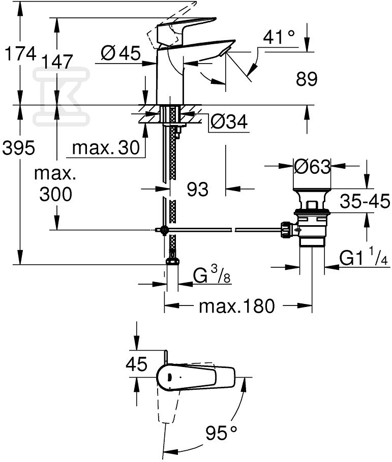 Bateria umywalkowa Grohe BauEdge, DN - 23559001