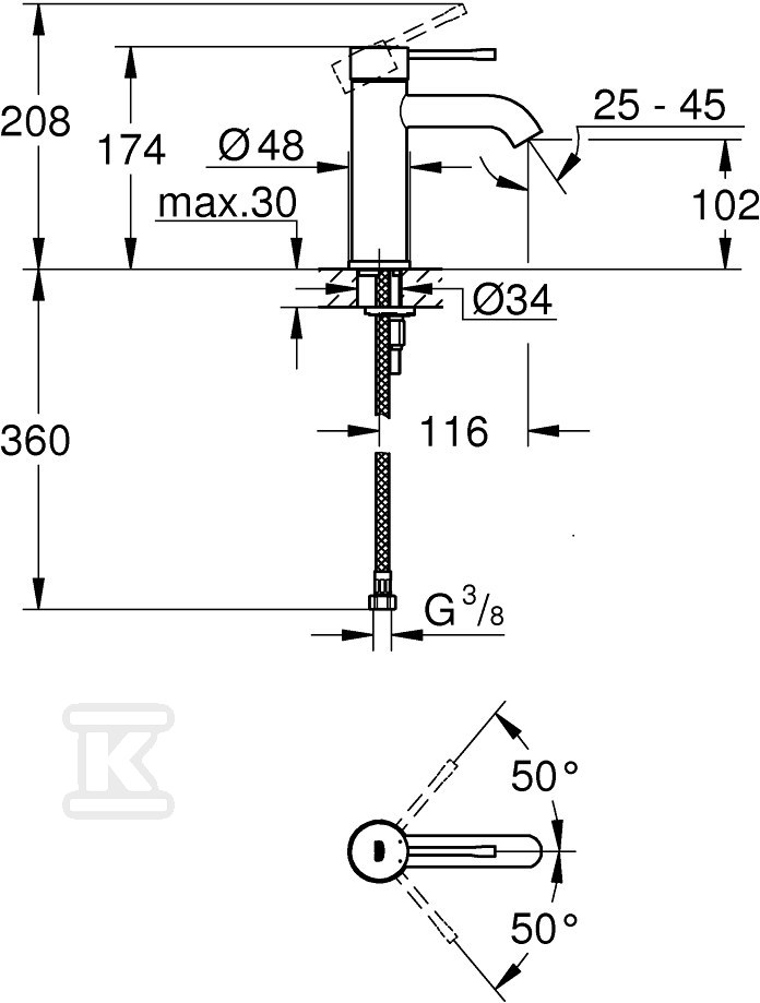 Essence basin mixer S without plug - 23590001