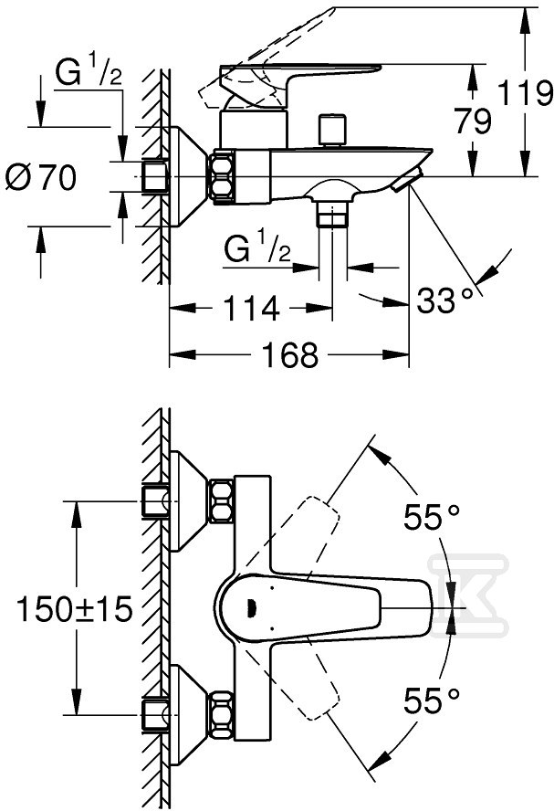 Single lever bath mixer BauEdge with - 23604001