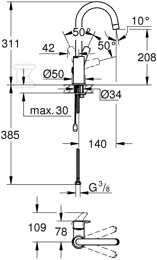 Bateria umywalkowa Grohe Eurosmart - 23743003