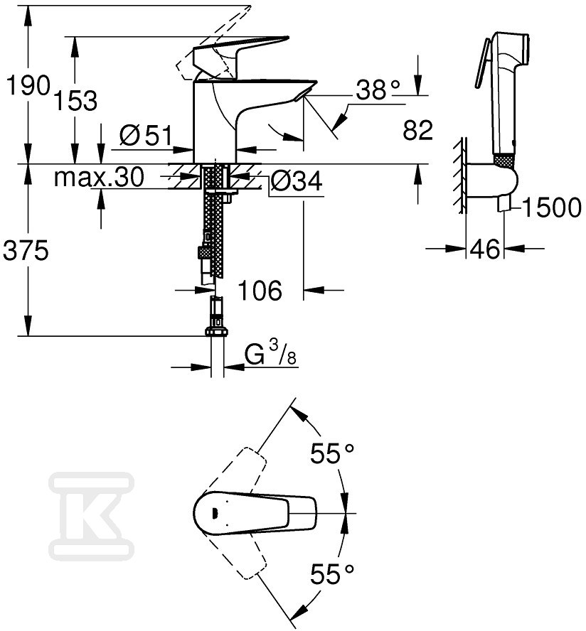 BauEdge basin mixer, DN 15, size S, - 23757001