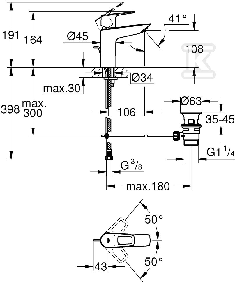 Bateria umywalkowa Grohe BauLoop, DN - 23762001