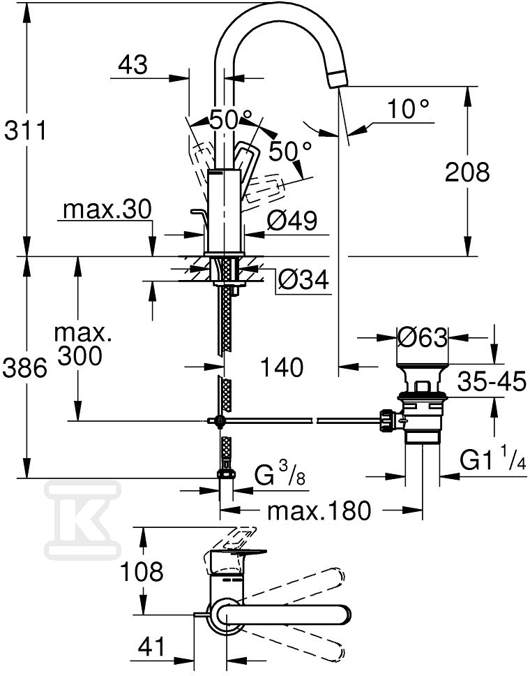 Bateria umywalkowa Grohe BauLoop, DN - 23763001