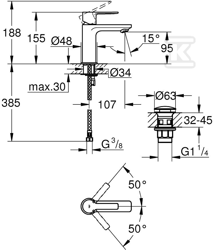 Lineare XS basin mixer - 23791001