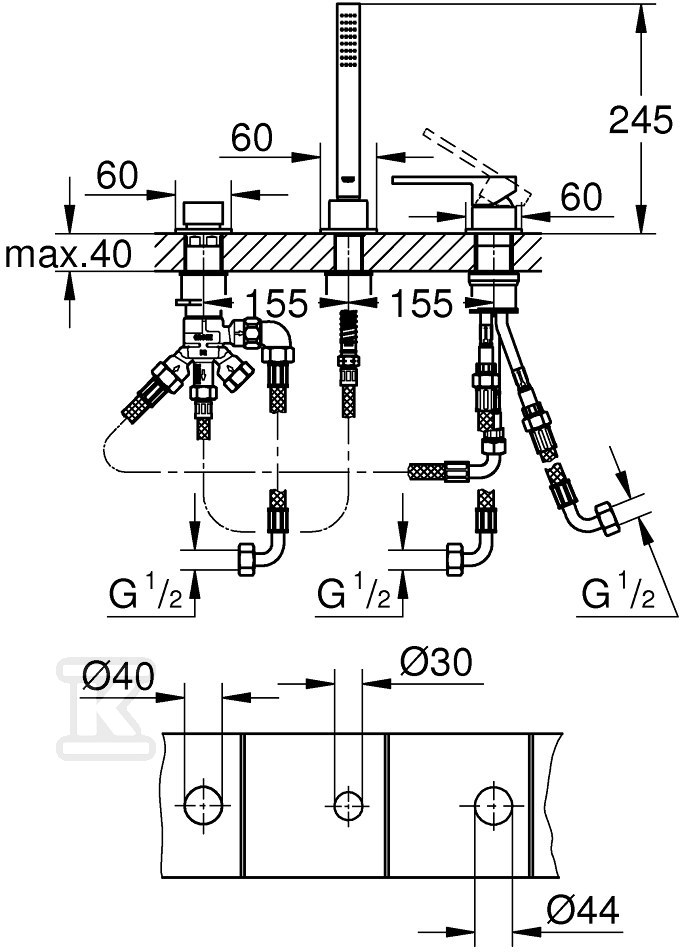 Bateria wannowa Grohe Plus 3-otworowa, - 23845003