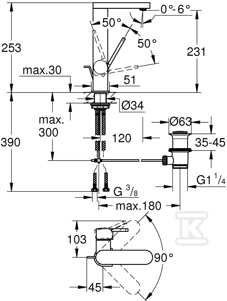 GROHE Plus Single lever basin mixer, - 23851003