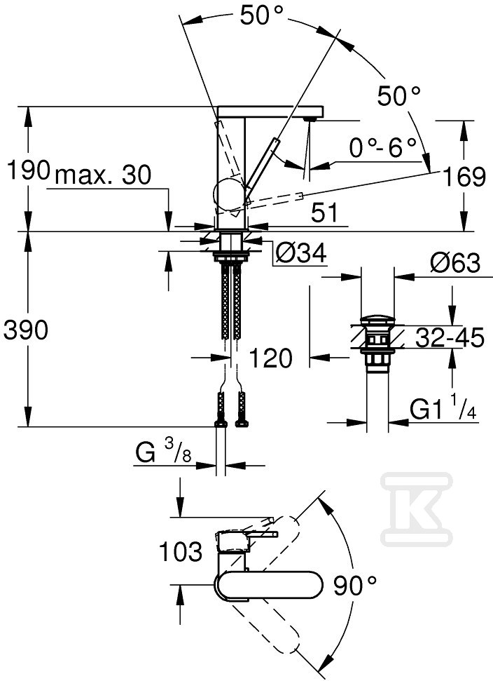 GROHE Plus Single lever basin mixer, - 23872003