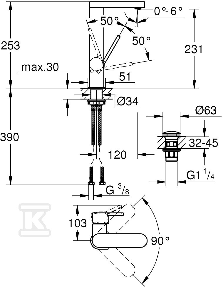 GROHE Plus Single lever basin mixer, - 23873003