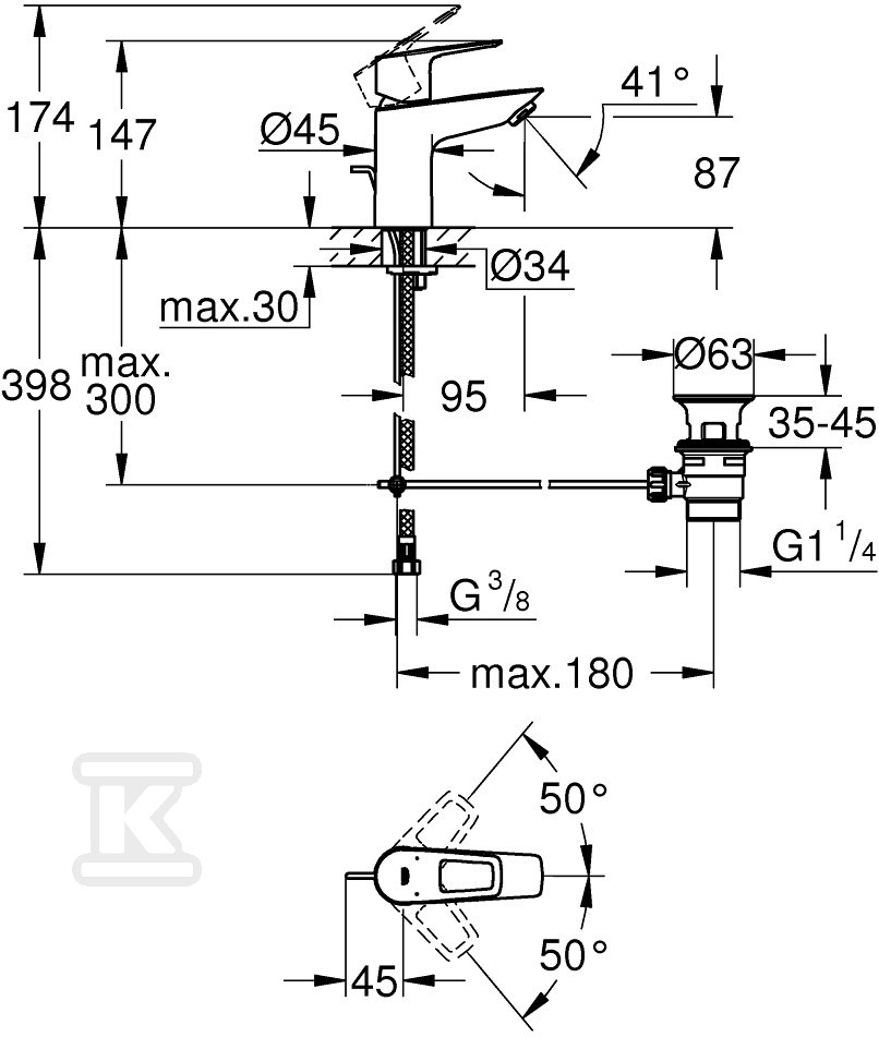 Bateria umywalkowa Grohe BauLoop, DN - 23877001