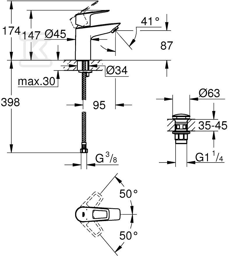 Bateria umywalkowa Grohe BauLoop, DN - 23879001