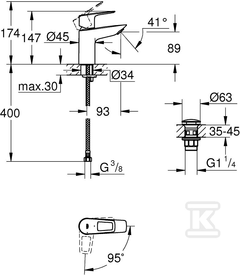 Bateria umywalkowa Grohe BauLoop, DN - 23883001