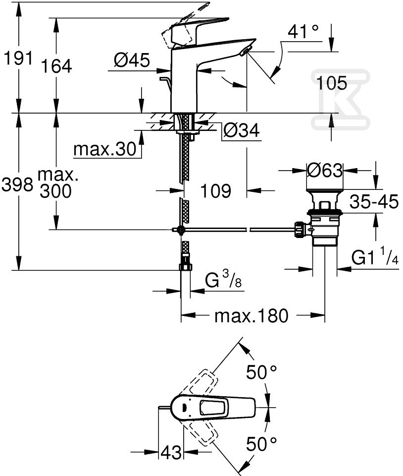 Bateria umywalkowa Grohe BauLoop, DN - 23885001