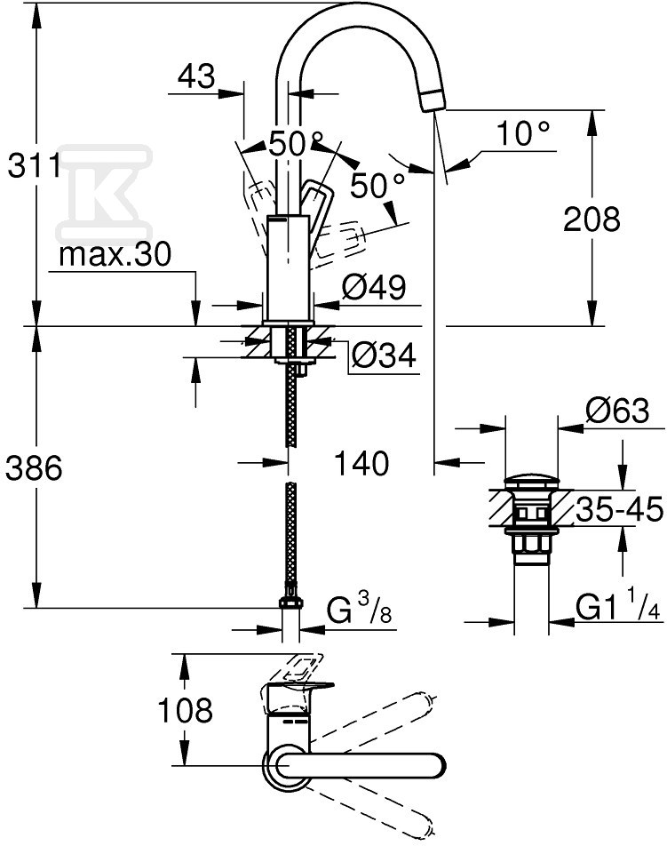 Bateria umywalkowa Grohe BauLoop, DN - 23891001