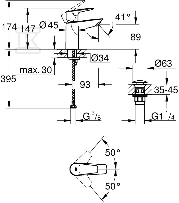 Bateria umywalkowa Grohe BauEdge, DN - 23895001