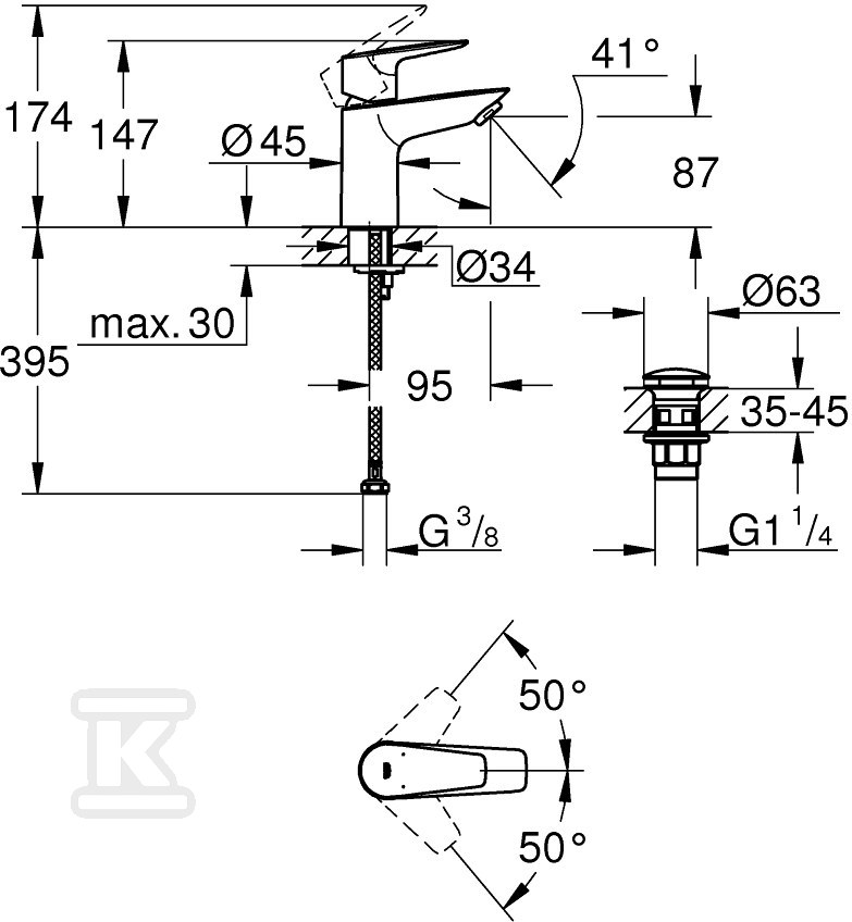 Bateria umywalkowa Grohe BauEdge, DN - 23896001