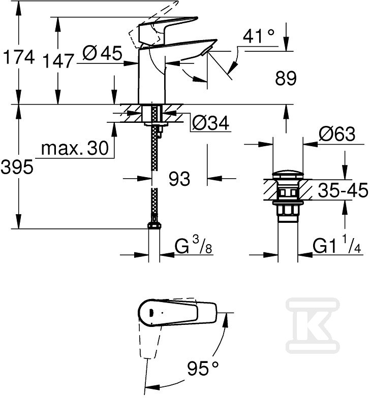 BauEdge basin mixer, DN 15, size S, - 23899001