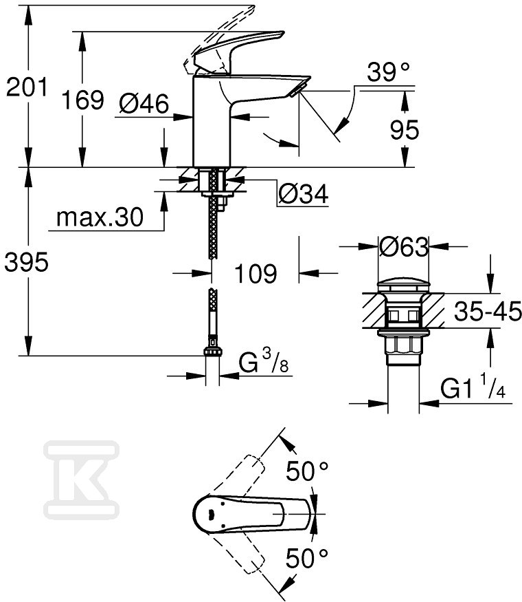 Eurosmart Single lever basin mixer, - 23922003