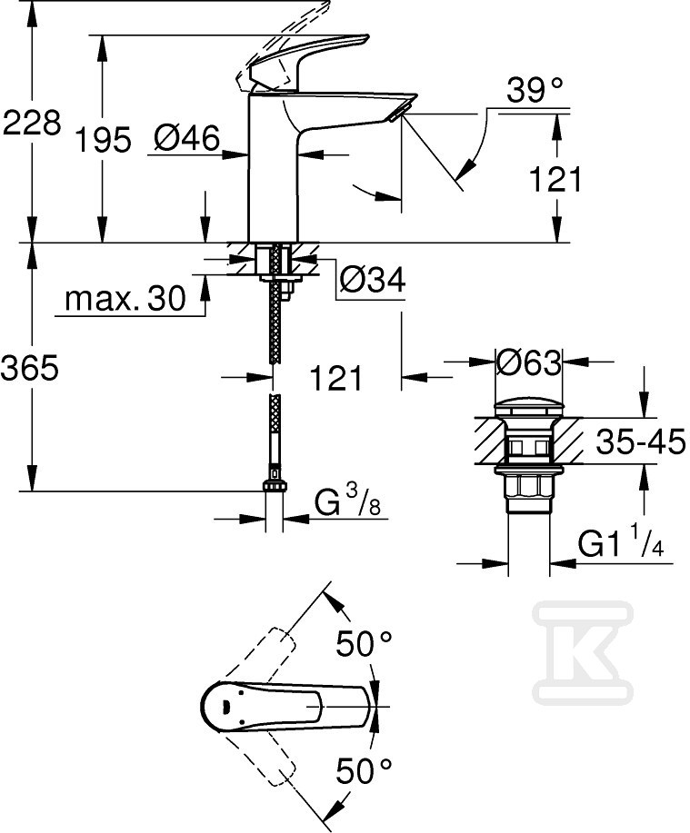 Eurosmart Single lever basin mixer, - 23923003