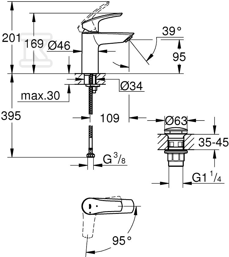 Eurosmart Single lever basin mixer, - 23924003