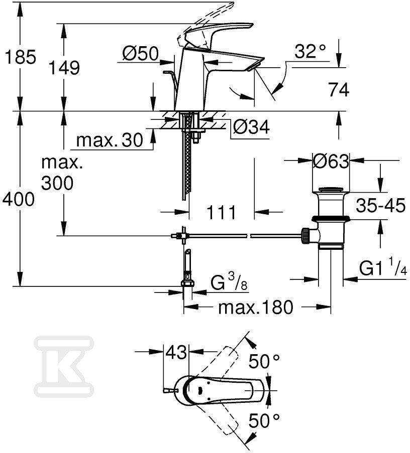 Bateria umywalkowa Grohe Eurosmart - 23965003