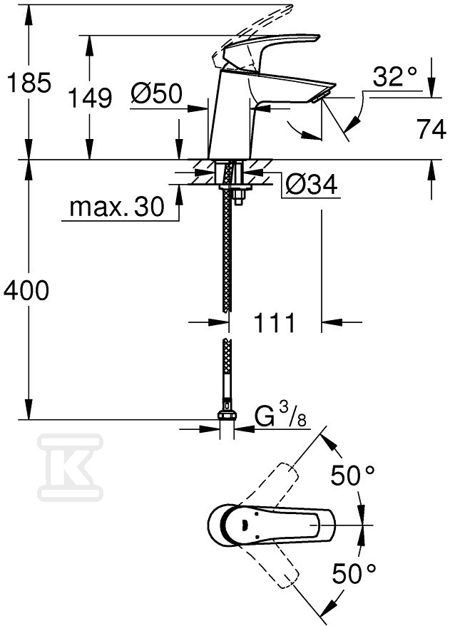 Eurosmart Single lever basin mixer, - 23967003