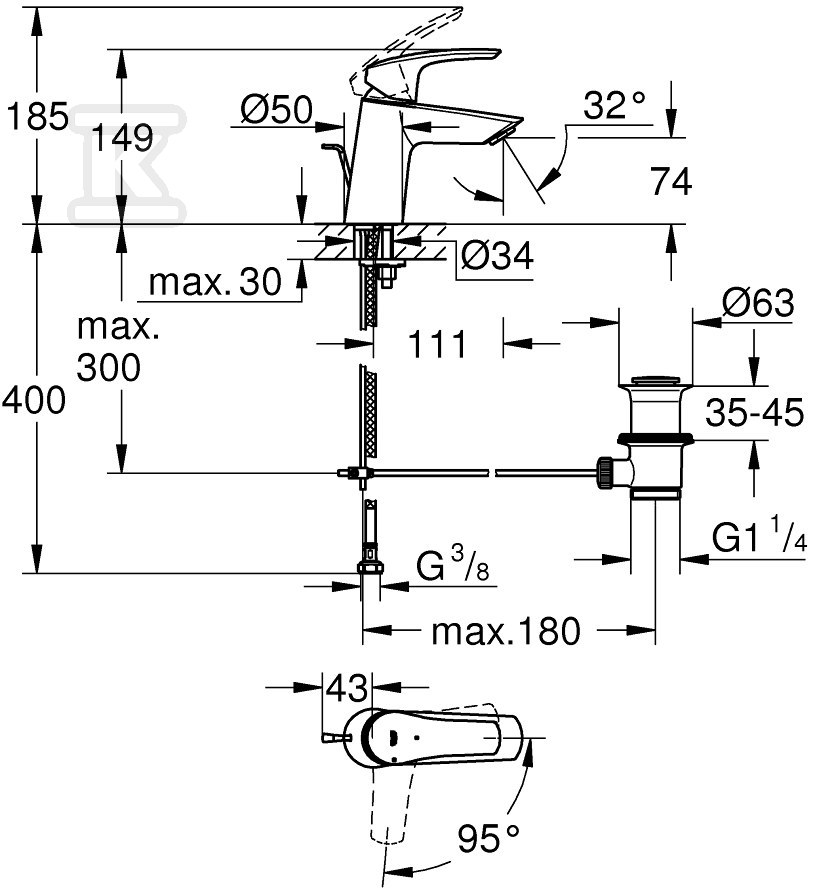 Eurosmart Single lever basin mixer, - 23969003