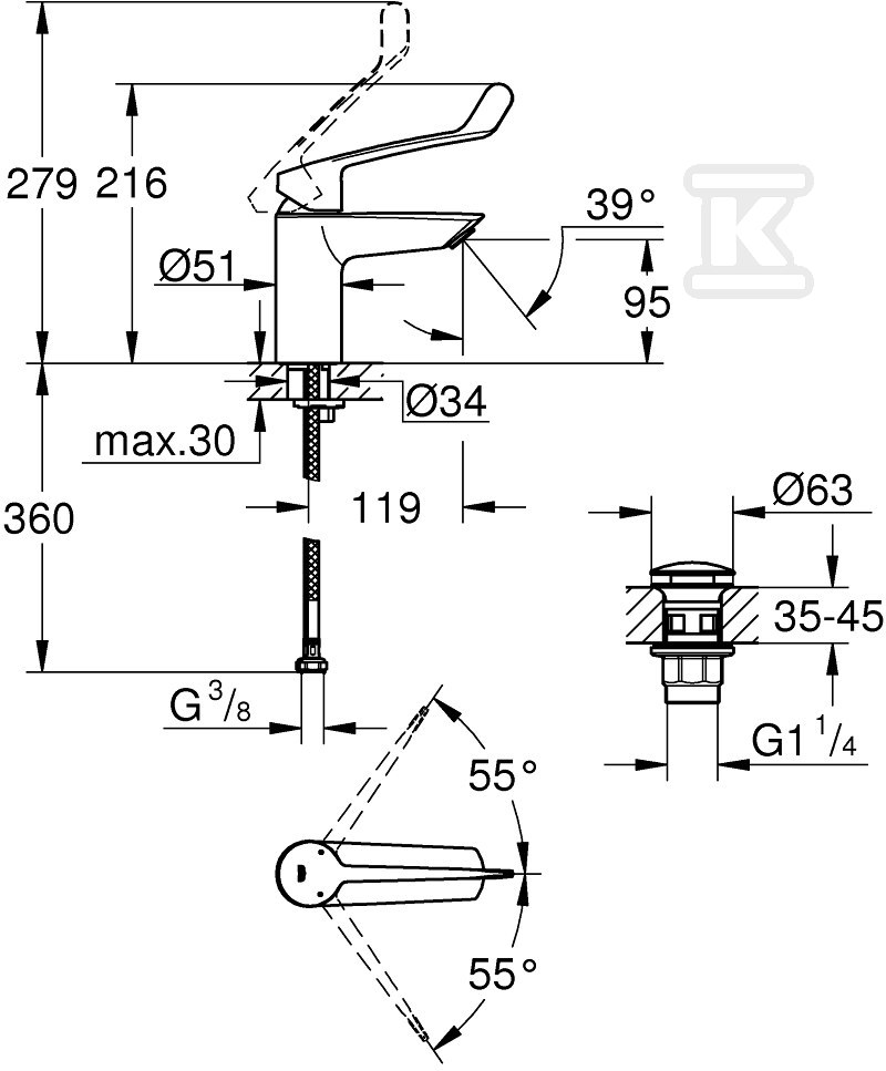 Eurosmart Single lever basin mixer, - 23982003