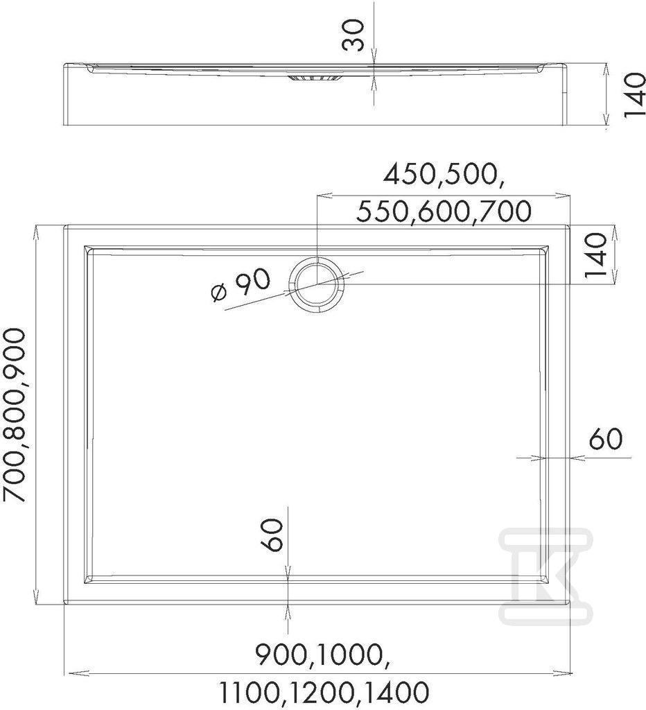 3.0183 Acrylic shower tray with - 3.0183