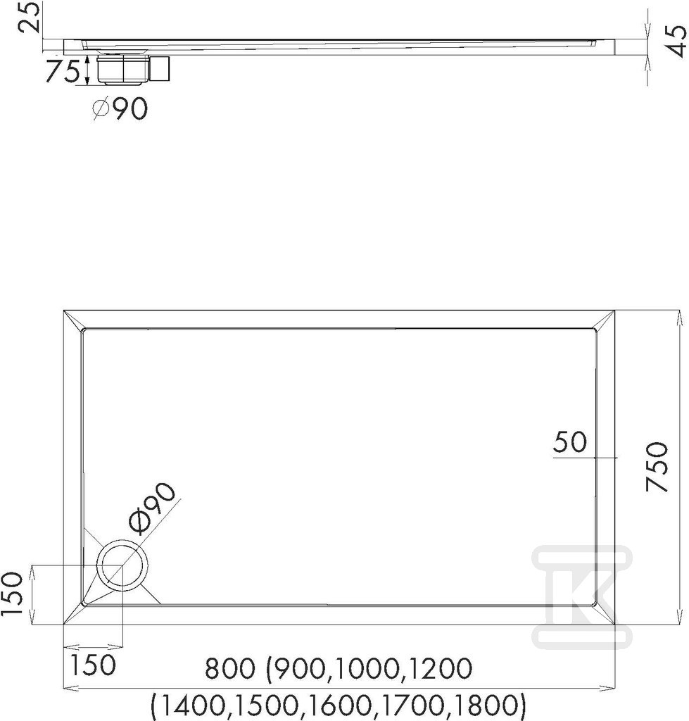 Acryl-Duschwanne 3.2338/C/ST Standard - 3.2338/C/ST