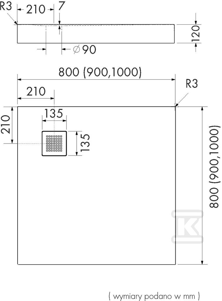 3.3301/B/ST-M2 Acrylic shower tray with - 3.3301/B/ST-M2