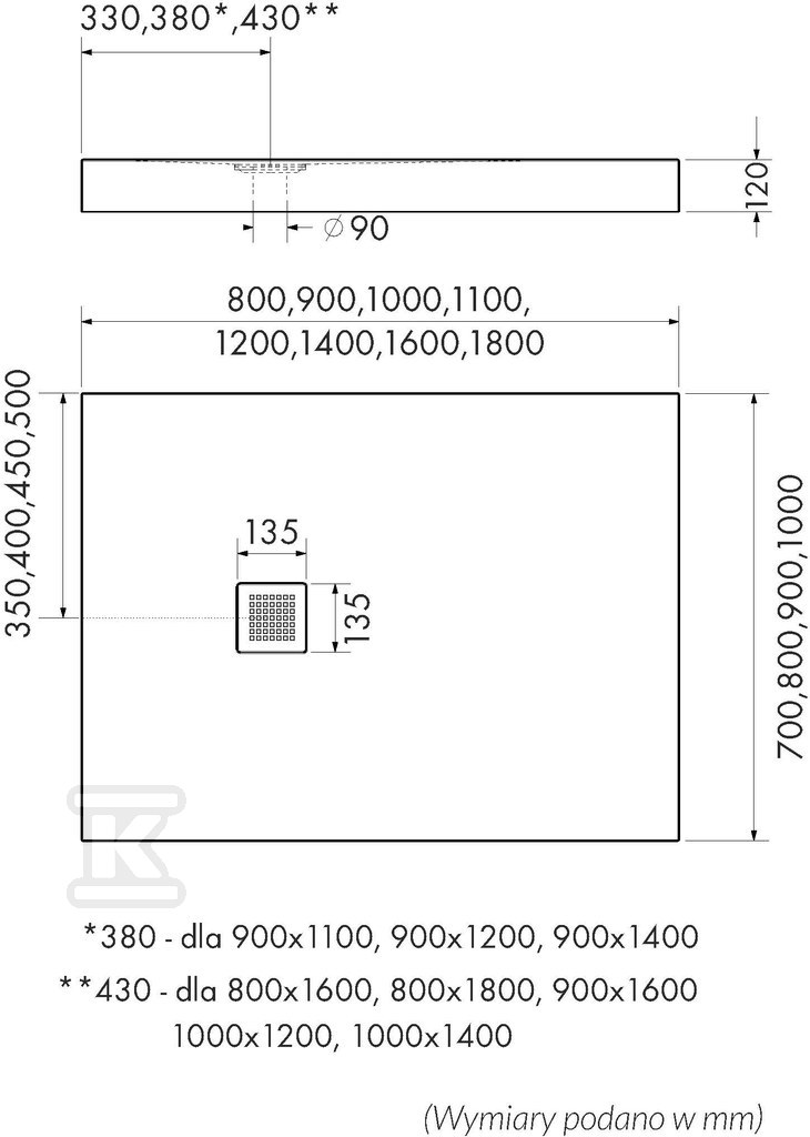 3.3333/B/ST-M2 Acrylic shower tray with - 3.3333/B/ST-M2