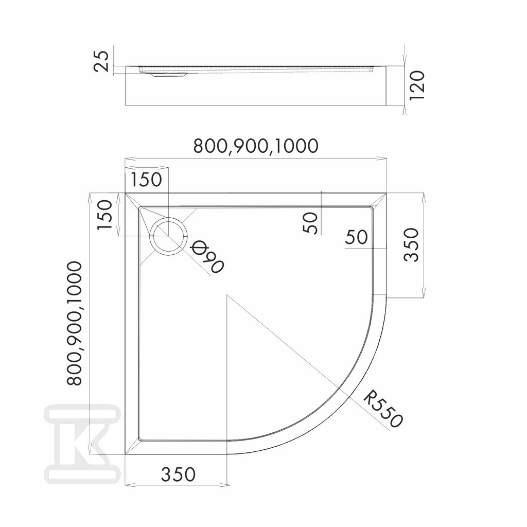 3.4633 Acrylic shower tray with - 3.4633