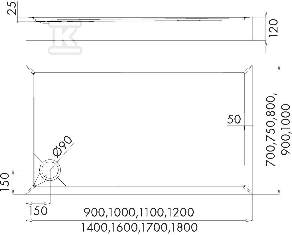 3.4686 Acrylic shower tray with - 3.4686