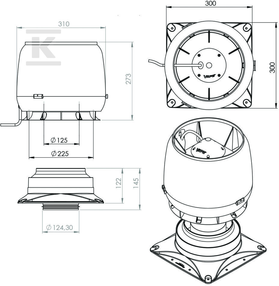 Wentylator dachowy E190S + płyta - 737522