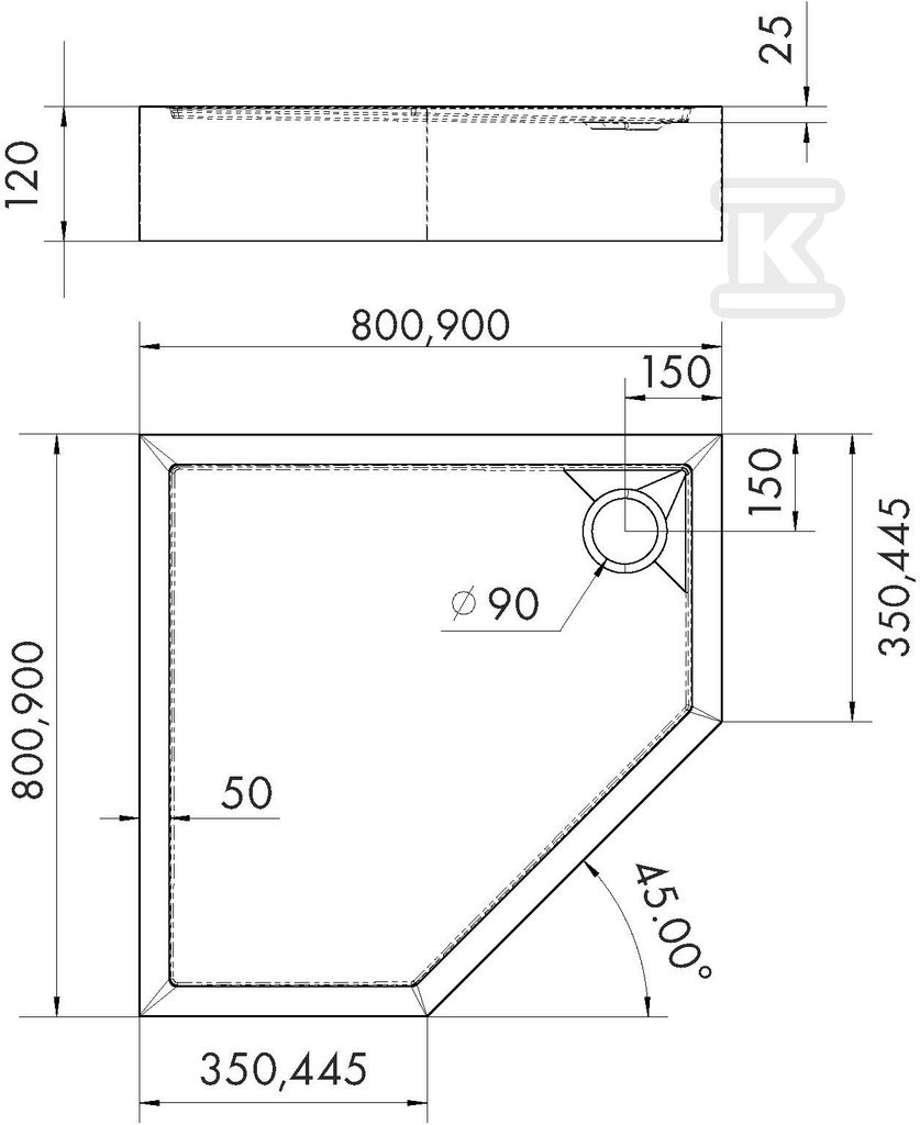 3.4697 Acrylic shower tray with - 3.4697