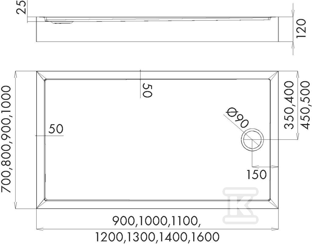 3.4836 Acrylic shower tray with - 3.4836