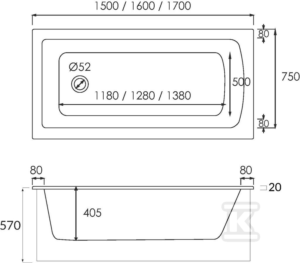 3.541/NO-9.114 Standard acrylic bathtub - 3.541/NO-9.114