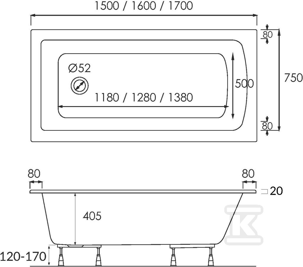 3.541/OULED/S Standard acrylic bathtub - 3.541/OULED/S