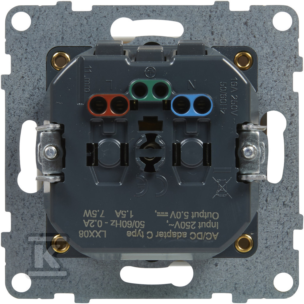 Flachsteckdose 2P+Z – 16 A – mit USB - 721189