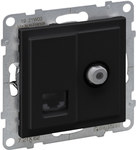 TV socket type "F" 1.5 dB + RJ45 CAT 6 UTP, BLACK SUNO