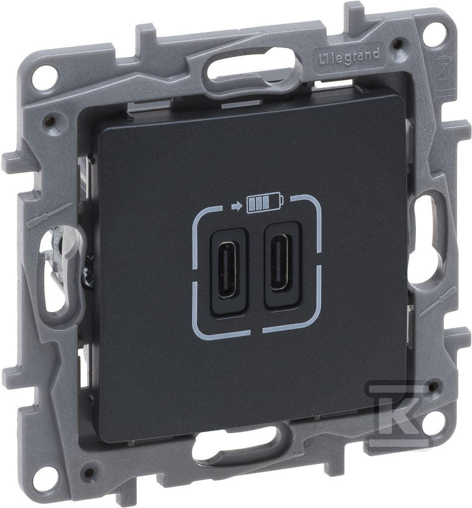 Gniazdo 2 X Usb Typ C+C - 3 A Antracyt, - 762295